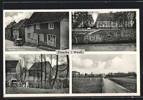 AK Einecke, Gasthof und Kolonialwaren von W. Schoppe, Ortspartie
