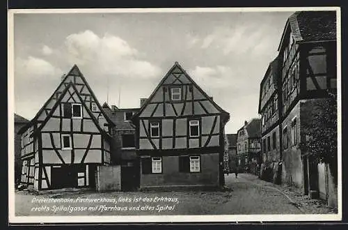 AK Dreieichenhain, Fachwerkhaus mit Pfarrhaus an der Spitalgasse
