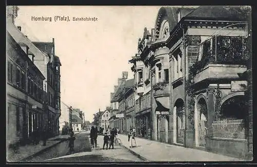 AK Homburg /Pfalz, Bahnhofstrasse, Hamburger Tagesblatt, Friseur