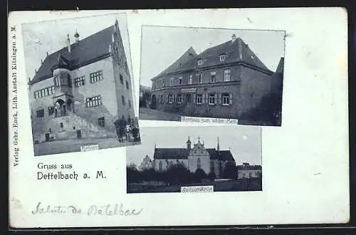 AK Dettelbach a. M., Gasthaus zum wilden Mann, Rathaus, Wallfahrtskirche