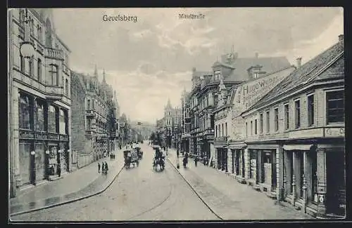 AK Gevelsberg i. W., Mittelstrasse mit Geschäftshäusern