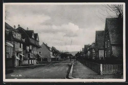 AK Weil a. Rh., Strassenpartie mit Fernblick