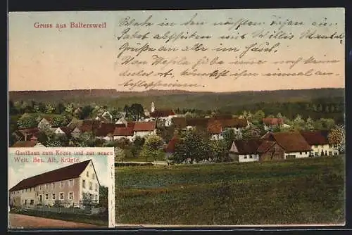 AK Baltersweil, Gasthaus zum Kreuz und zur neuen Welt, Bes. Alb. Krügle, Ortsansicht