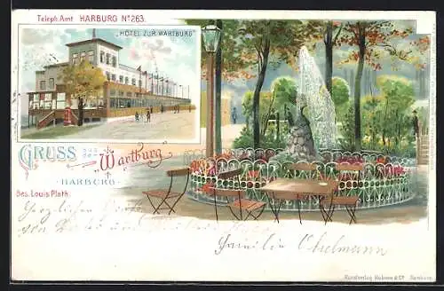 Lithographie Harburg, Hotel zur Wartburg, Bes. Louis Plath