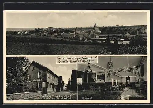 AK Ober-Walluf i. Rheingau, Gasthaus Zum grünen Wald, Bes. Peter Schmidt, Saalansicht mit 