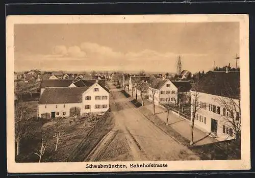 AK Schwabmünchen, Bahnhofstrasse aus der Vogelschau