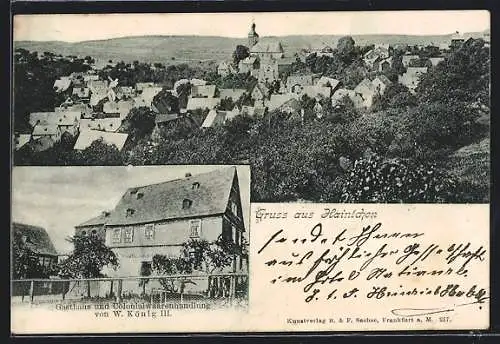 AK Haintchen, Gasthaus und Colonialwarenhandlung von W. König, Ortsansicht