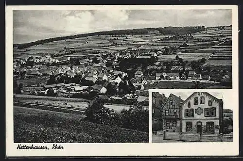 AK Hettenhausen /Rhön, Ladengeschäft, Ortsansicht aus der Vogelschau