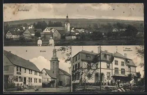 AK Aufenau, Neues Schulhaus, Kirche, Ortsansicht