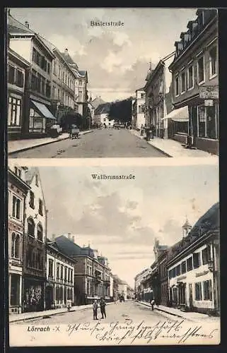 AK Lörrach, Baslerstrasse und Wallbrunnstrasse