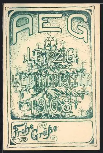 Künstler-AK Leipzig, Weihnachtsfeier der AEG 1908, Weihnachtsbaum