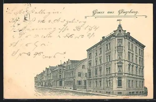 Lithographie Augsburg, Strassenpartie am Hotel Ulmer Hof