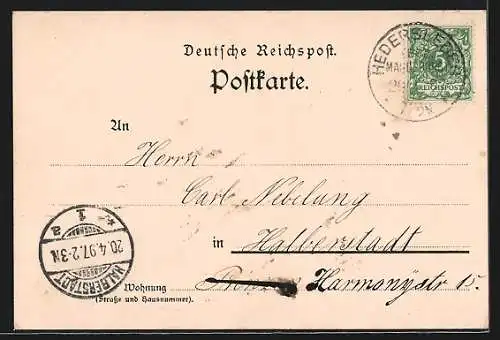 Lithographie Hedersleben / Magdeburg, Platz am Denkmal, Kriegerdenkmal, Kloster um 1900