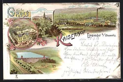 Lithographie Einsiedel b. Chemnitz, Gasthaus Kaiserhof, Talsperre