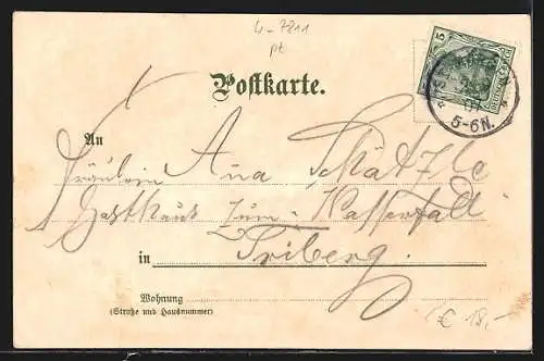 Lithographie St. Märgen im Schwarzwald, Ortsansicht mit Kirche, Frau in Tracht, Gasthof zur goldenen Krone v. A. Rombach