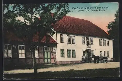 AK Mönchenholzhausen, Gasthof zur Grünen Linde mit Nachbarhaus