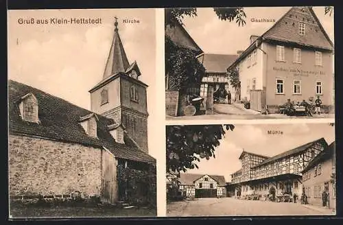 AK Klein-Hettstedt, Gasthaus, Mühle und Kirche