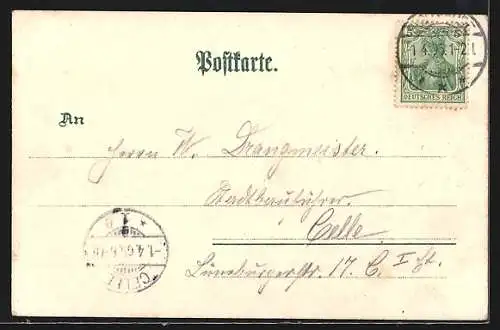 Lithographie Buxtehude, Waarenhaus Ernst Söhle, Bürgerschule, Teilansicht