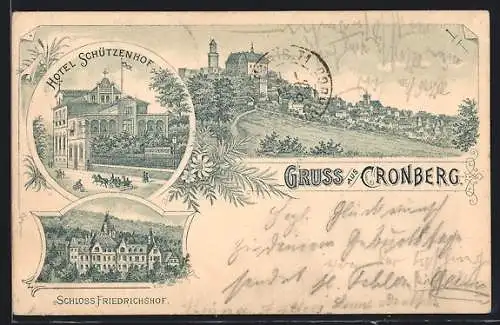 Lithographie Cronberg, Hotel Schützenhof, Schloss Friedrichshof, Ortsansicht