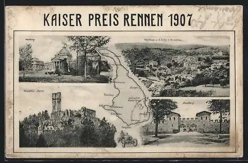 AK Weilburg / Lahn, Kaiser Preis Autorennen 1907, Rennstrecke, Ortsansicht