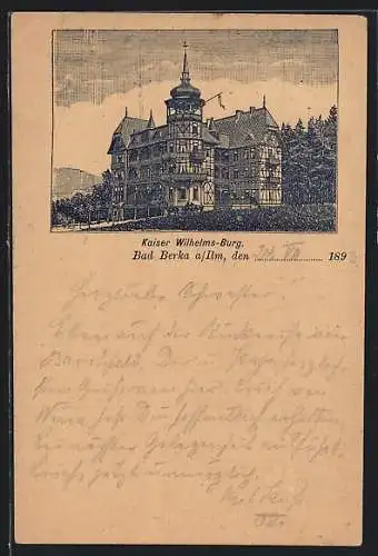 Lithographie Bad Berka /Th., Hotel Kaiser Wilhelms-Burg mit Einfahrt