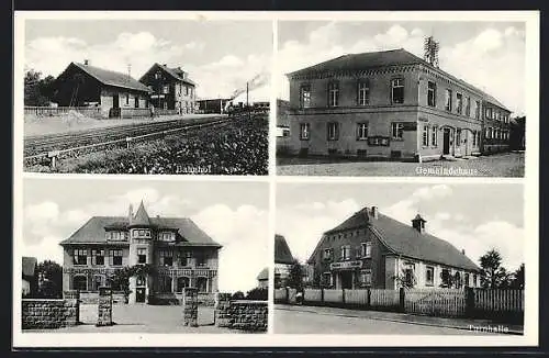AK Offenbach b. Landau, Bahnhof, Gemeindehaus, Turnhalle
