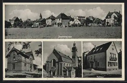AK Obertshausen, Bahnhof, Kath. Kirche, Rathaus