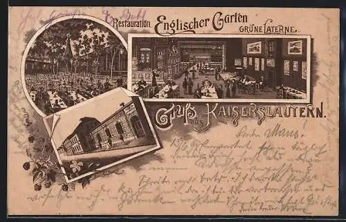 Lithographie Kaiserslautern, Restaurant Englischer Garten Grüne Laterne