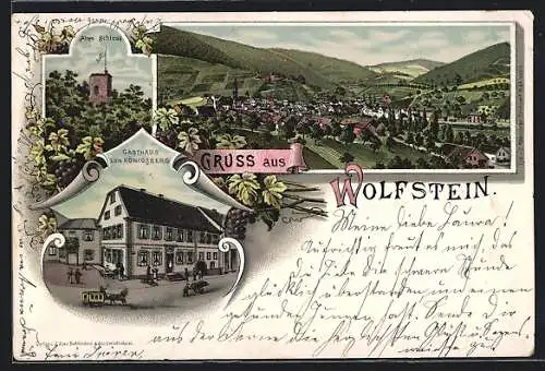 Lithographie Wolfstein / Pfalz, Gasthaus zum Königsberg, Altes Schloss