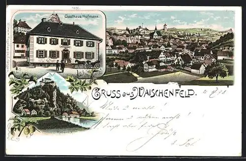 Lithographie Waischenfeld, Gasthaus Hofmann, Rabeneck, Ortsansicht