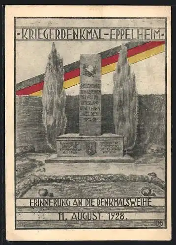 Künstler-AK Eppelheim, Kriegerdenkmal, Weihe am 11.08.1928