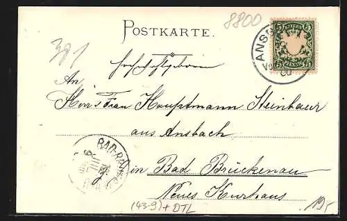 Lithographie Ansbach / Mfr., Ansbacher Volksfest 1900, Ortsansicht, Wappen