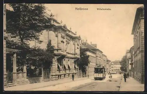 AK Heilbronn, Blick auf Wilhelmstrasse mit Strassenbahn