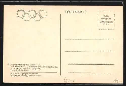 AK Berlin, Olympia 1936, Sprinter Williams, Erringer der Goldmedaille im 400m-Lauf