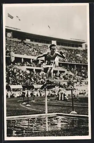 AK Berlin, Olympia 1936, Endlauf des 3000-m-Hindernislaufes, Iso-Hollo aus Finnland gewinnt