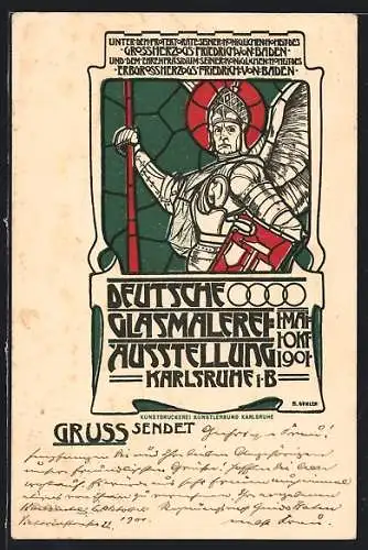 Künstler-AK sign. R. Göhler: Karlsruhe, Deutsche Glasmalerei Ausstellung 1901, Künstlerbund Karlsruhe