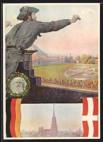 Künstler-AK Wien, Deutscher Turnerbund 1919, Schillerplatz 4, Eröffnungsfeier eines Turnfestes