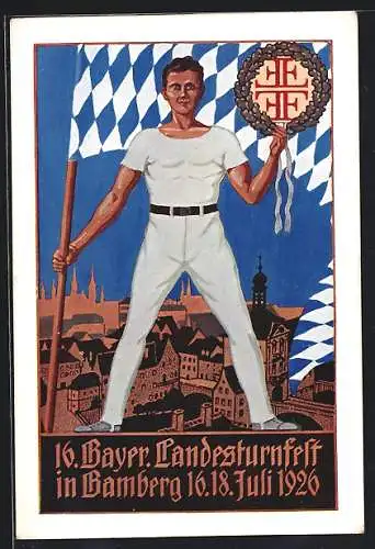 AK Bamberg, 16. Bayer. Landesturnfest 1926, Turner mit Fahne