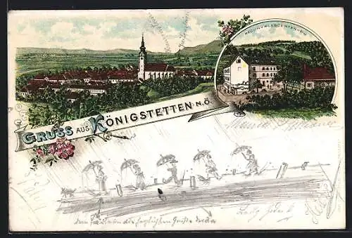 Lithographie Königstetten, Ortsansicht mit Reconvalescentenheim