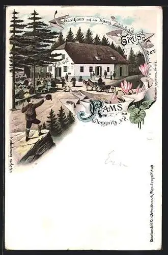 Lithographie Rams bei Gloggnitz, Gasthaus auf der Rams