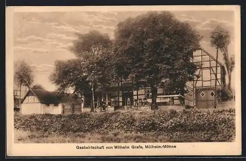 AK Mülheim / Möhne, Blick zum Gasthaus von Wilhelm Grafe