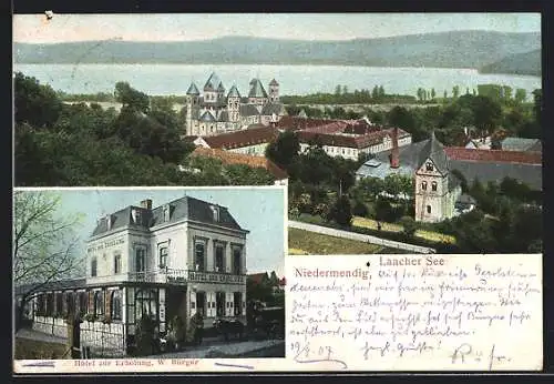 AK Niedermendig am Laacher See, Ortsansicht mit dem Schloss, Hotel zur Erholung