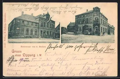 AK Lippborg, Restaurant von G. Bockey, das Postgebäude