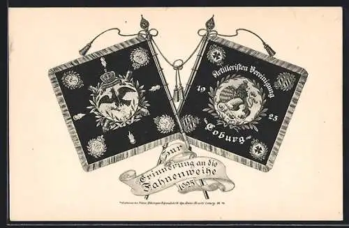 Künstler-AK Coburg, Erinnerung an dei Fahnenweihe 1925, Artilleristen Vereinigung 1923, Pro Gloria et Patria