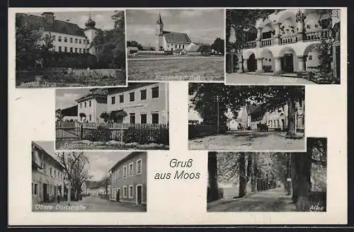 AK Moos / Niederbayern, Kurzenisarhofen, Dorfstrasse, Schloss Moos, Schlosshof, Alleestrasse