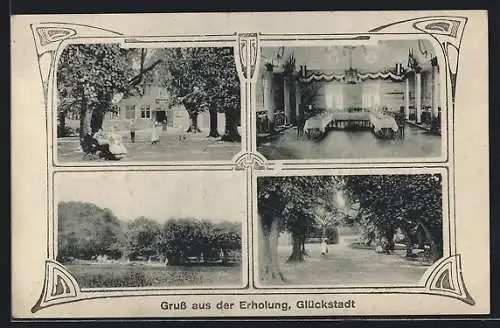 AK Glückstadt, Gaststätte Erholung mit Saal und Parkpartie