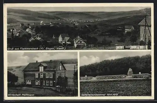 AK Flammersbach / Siegen, Gasthaus Hoffmann, Gefallenendenkmal, Gesamtansicht