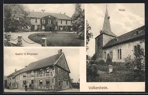 AK Volkersheim, Gasthof H. Klingemann, Gut, Kirche