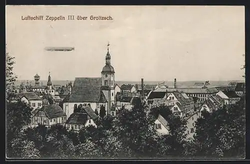 AK Groitzsch / Sa., Luftschiff Zeppelin II. über dem Ort