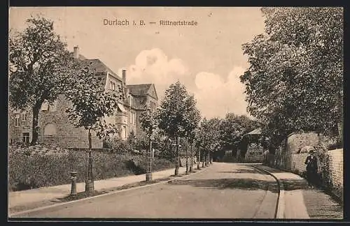 AK Durlach i. B., Partie in der Rittnertstrasse, mit Mauer